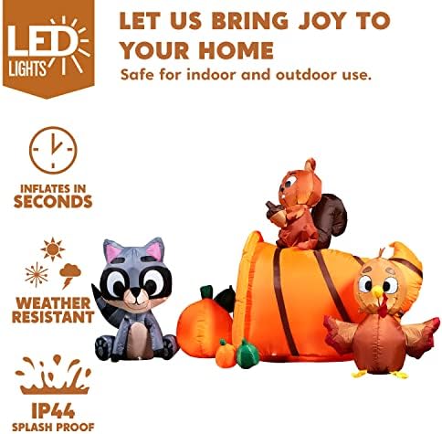 Joiedomi 7 FT Long Inflatable Woodland Animals with Cornucopia with Build-in LEDs, Blow Up Inflatables for Thanksgiving Party Indoor, Outdoor, Yard, Garden, Lawn Fall Decorations