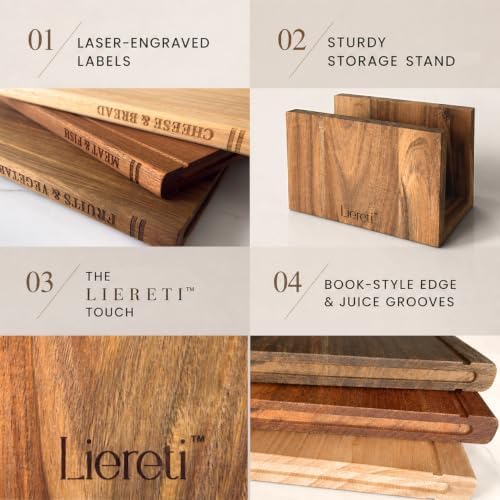 Premium Book Cutting Board Set with Stand – 100% Natural Solid Wood Boards