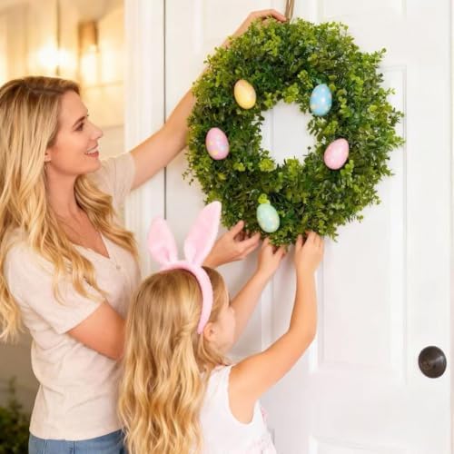 Hiptree 18 Inch Boxwood Wreath for Front Door,Greenery All Year Round
