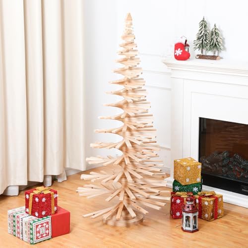Hollowfly 5 ft Wood Christmas Tree Display Large Christmas Village Tree