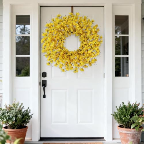 24" Artificial Yellow Forsythia Flower Wreath for Front Door Decor (Yellow)