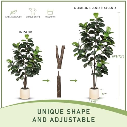 LYERSE Fiddle Leaf Fig Tree Artificial 6ft with Sturdy White Planter