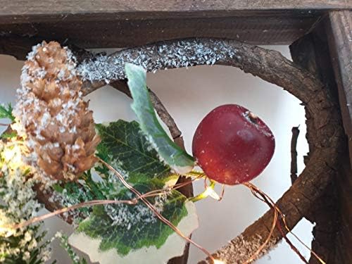 SHATCHI 40cm LED Pre-Lit Decorated with Leaves Pine Cones Berries 3D Nordic Christmas Scene Rectangle Shape Wooden Frame Tabletop Decorations Xmas Ornament Gifts