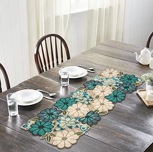 lightnpro Chrtistmas Beaded Table Runner, Christmas Table Runner, Rustic Farmhouse Hand Beaded Runner to Decorate Xmas Wedding Family Party Thanksgiving Dinner Table Décor - 13x36 Inch - Teal Combo