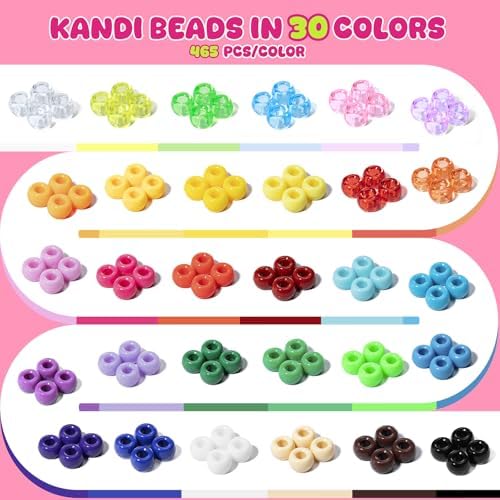 Simetufy 14000Pcs Pony Beads Bulk, 30 Colors 6x9 Kandi Beads for Bracelet