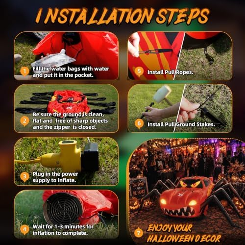 15FT Red Spider Car Halloween Inflatables Outdoor Decorations Built-in LEDs