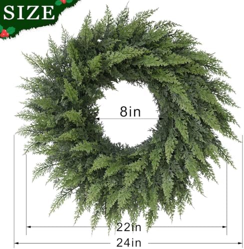 24" Lifelike Touch Artificial Cedar Wreath for Front Door Christmas Decor