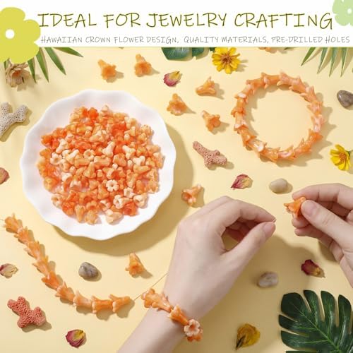 Jutom 100 Pcs Puakenikeni Flower Beads Hawaiian for DIY Crafts, Orange