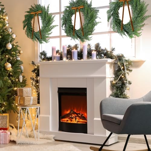 3 Pcs 20 Inch Christmas Cedar Wreath with Khaki Ribbon Bow