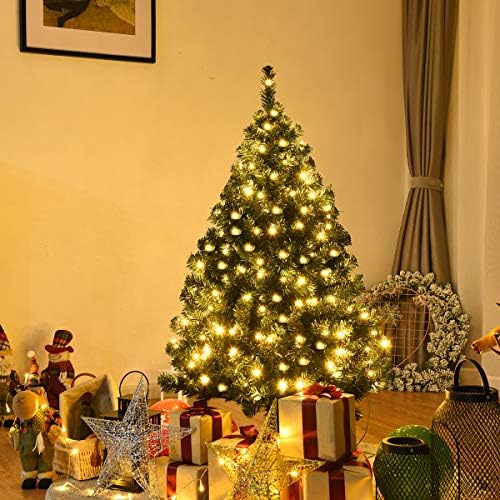 HAPPYGRILL 4.5FT Pre-Lit Artificial Christmas Tree, Auto-Spread Premium Spruc...