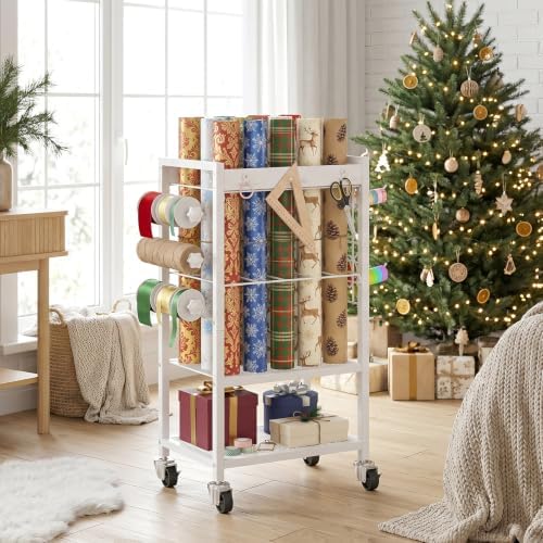 HOOBRO Wrapping Paper Storage Cart, Rolling Craft Storage Cart with Wheels
