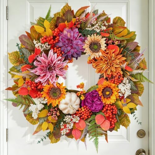 Fall Wreaths for Front Door 24" Vintage Purple Autumn Harvest Wreath
