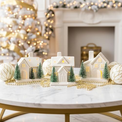 WDS WONDROUS Ceramic Christmas Village House Set Decor for Home Farmhouse