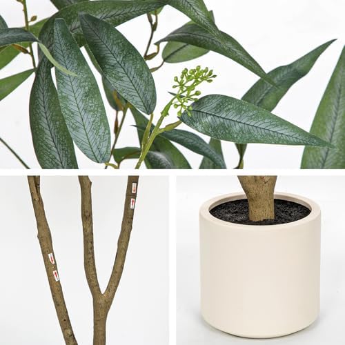 Eucalyptus Trees Artificial Indoor - 2PCS 5FT Tall Faux Eucalyptus Plants in White Planter, Fake Plant Décor for Farmhouse Bedroom Office Room Hallway Decoration