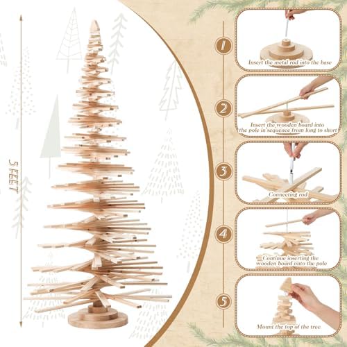 Hollowfly 5 ft Wood Christmas Tree Display Large Christmas Village Tree