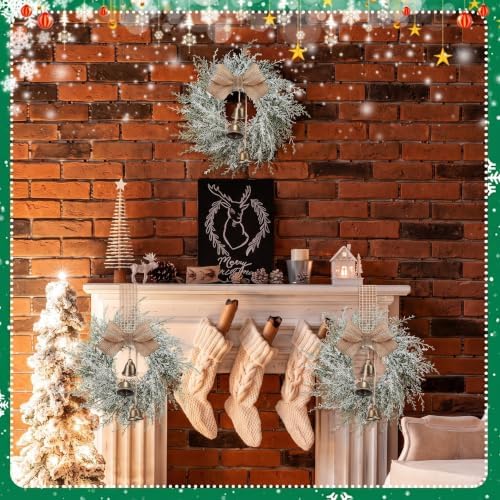 Civaner 8 Pcs 10" Mini Christmas Cabinet Wreaths with Bells and Ribbon