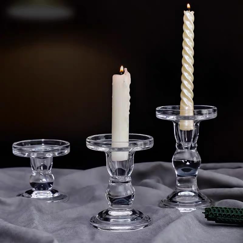 12 Pcs Candle Holders for Pillar Candles, Clear Crystal Candlestick Holder