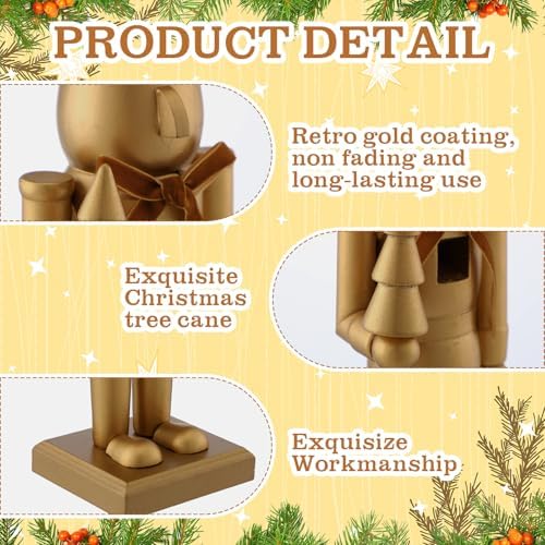 Weysat 2 Pcs Neutral Christmas Nutcracker Figure 10" 15" Gold Wooden