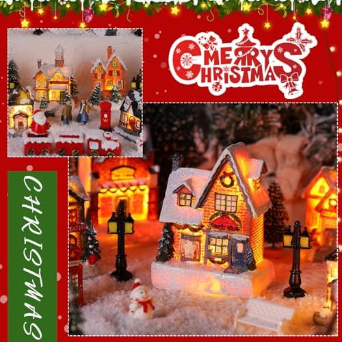 Zubebe 64 Pcs LED Christmas Village Houses Holiday Town Scene Set,Classic