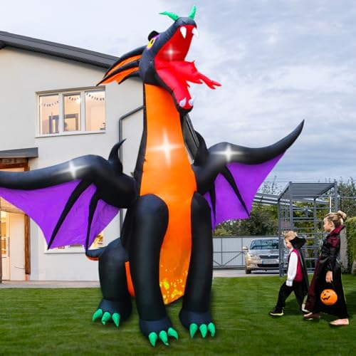 SEASONBLOW 12FT Halloween Inflatable Fire & Ice Dragon Outdoor Decoration