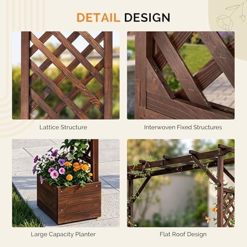 VINGLI Wooden Garden Arbor with Planter, Wedding Arch for Ceremony, Wood Garden Arbour Trellis for Plant Climbing, Pergola for Garden Backyard, Lawn, Outdoor (Dark Brown)
