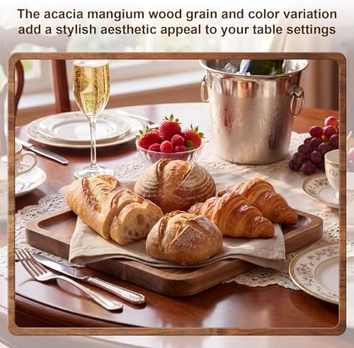 Wenqik 18 Pieces Acacia Wood Tray Set, Serving Platters, 8 x 8 Inch