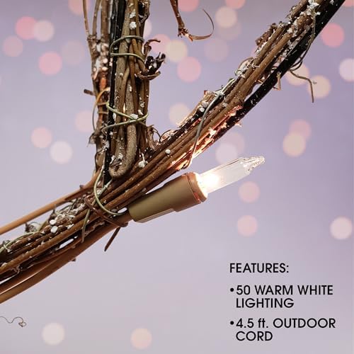 Alpine Corporation 24" Tall Outdoor Rattan Grazing Reindeer Lawn Decoration with White LED Lights, Indoor/Outdoor Christmas Holiday Yard Decor Garden Display