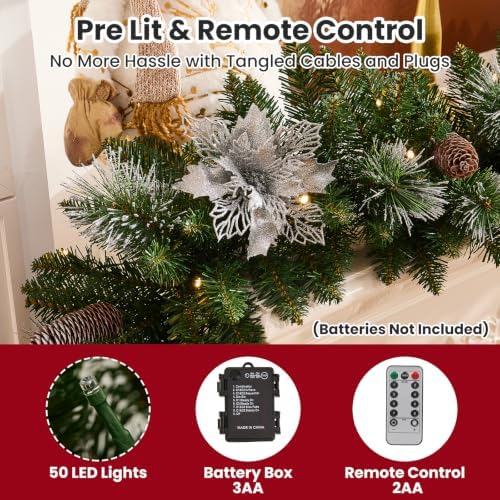 9 FT Pre-Lit Christmas Garland, Color-Changing Lights and Remote