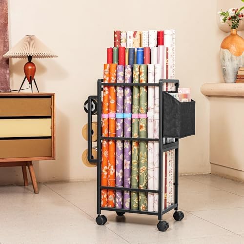 Aquzee Wrapping Paper Storage, Rolling Gift Wrap Storage Stand