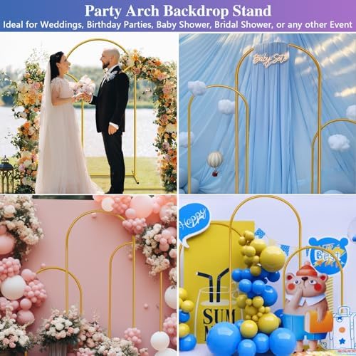 Hemmotop Metal Arch Backdrop Stand, Gold, Set of 3, 6FT, 5FT, 4FT