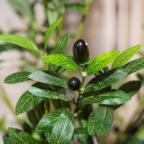 6ft Faux Olive Tree, Artificial Olive Tree Indoor, High Imitation Silk Plant Fake Olive Tree with Realistic Leaves and Fruits, Suitable for Home Living Room Office Decoration