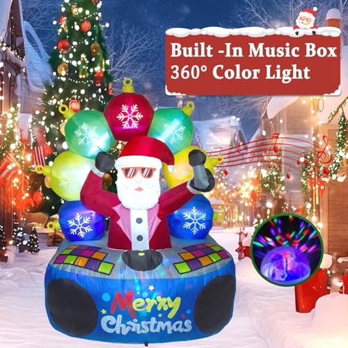 6 FT Christmas Inflatables DJ Santa Outdoor Decorations with Rotating LED