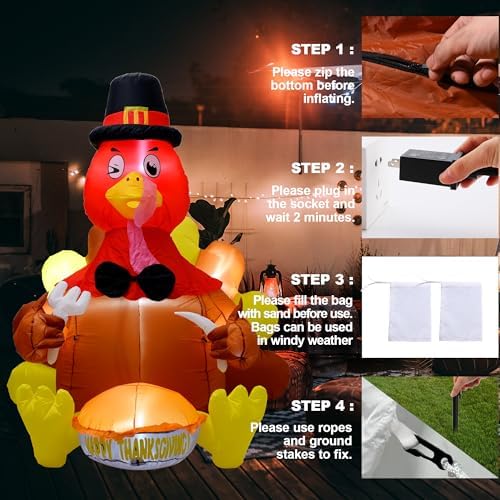 6FT Thanksgiving Inflatable Turkey Decoration, Blow up Turkey Inflatable