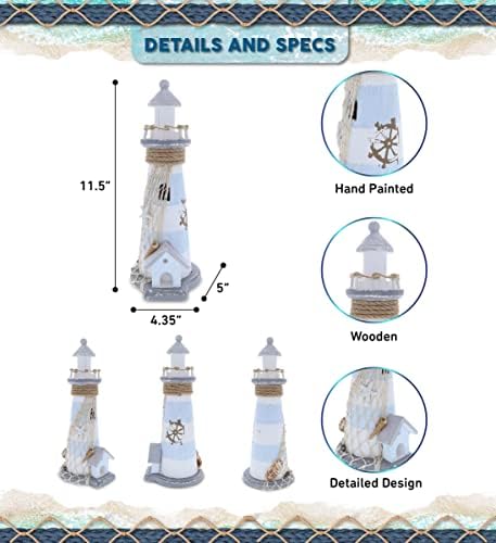 CoTa Global Moonlight Wooden Lighthouse Decor Beach Decor - 11.5 Inches
