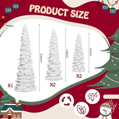 Jetec 5 Pcs Glitter White Resin Christmas Tree Figurines Tabletop Decor