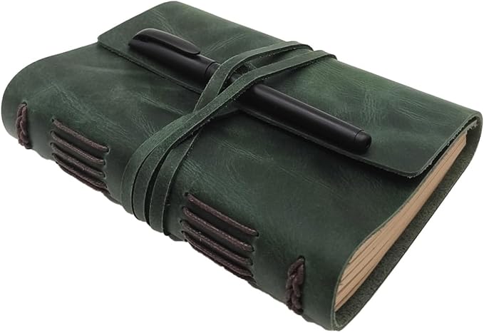 Green Notebook Journal - Genuine Leather Journals for Writing Small Size Diary 5.5x7.5 Inch, Notepad For Women and Man, Gifts,Work,Travel Dark Green
