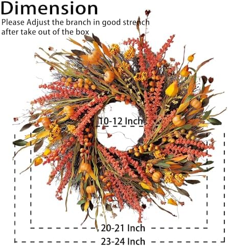 WANNA-CUL 24In Fall Harvest Wreath for Front Door Autumn Thanksgiving Decor