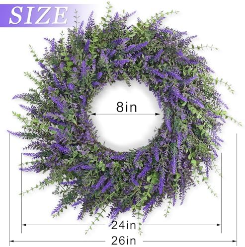 26'' Large Artificial Eucalyptus and Lavender Wreath for Front Door(Purple)