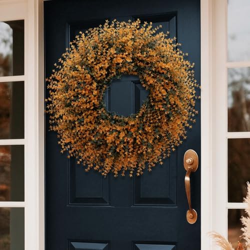 HUZIYAHAN 28" Large Fall Boxwood Wreaths for Front Door Decoration(Orange)
