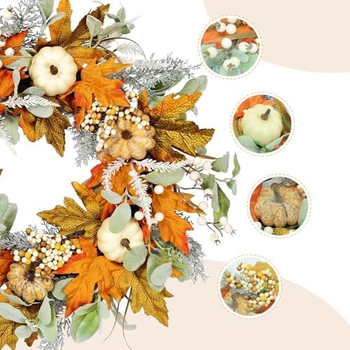 24in Pre-lit Front Door Fall Wreath,for Thanksgiving Home Decor