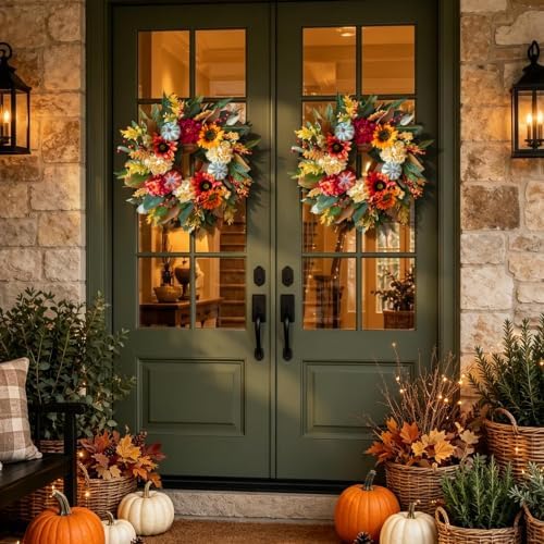 Harvest Fall Wreaths for Front Door Outside 24 Inch Autumn Magnolia Wreath