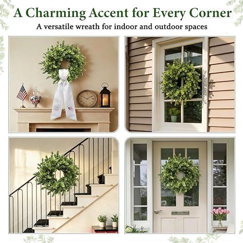 26 Inch Boxwood Wreaths for Front Door,Faux Greenery Wreath