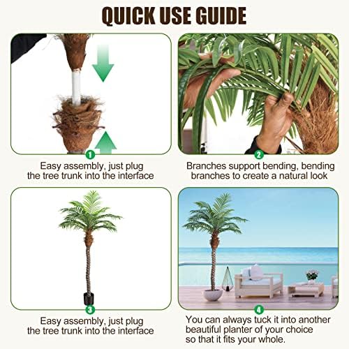 7ft Tall Artificial Phoenix Palm Tree for Outdoor Indoor Decor, Large Faux Coconut Silk Palm Tree Tropical Fake Tree Perfect for Outside Patio Poolside Home Office Decor (Set of 2)