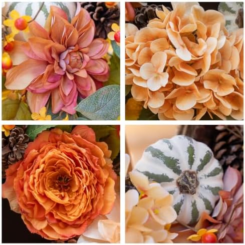 24 Inch Harvest Fall Wreaths for Front Door Outside with Dahlia & Pumpkins