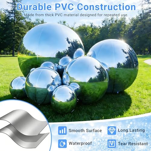 Inflatable Mirror Ball, Large Shiny Mirror Balls, 6PCS, Silver