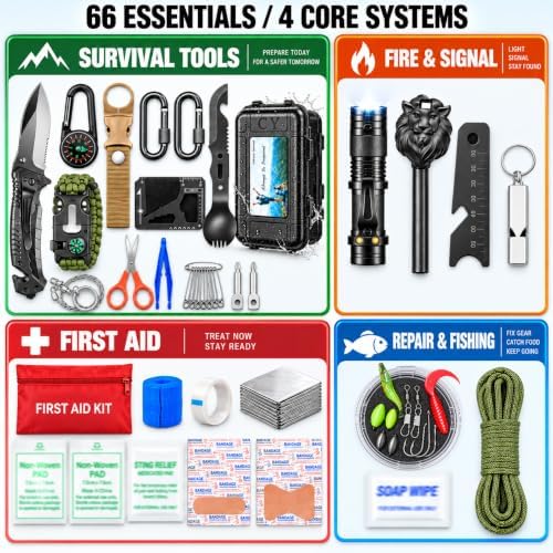 Survival Kit and Emergency Gear for Men - 66 in 1 Outdoor Equipment