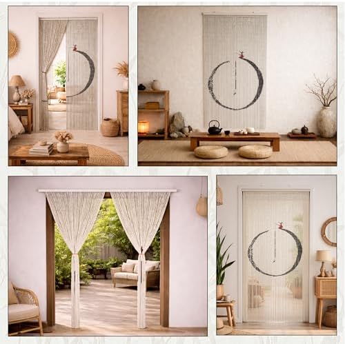 Fishing Art Beaded Bamboo Curtain for Doorway 35.4" x 78.7"