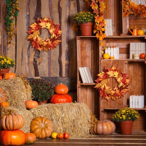 Aneco 12 Pcs Fall Wreath 16’’ Thanksgiving Maple Leaf Wreath for Front Door
