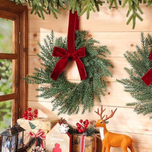 6 Pcs Christmas Small Norfolk Wreaths 12.6 Inch Xmas Pine Wreaths