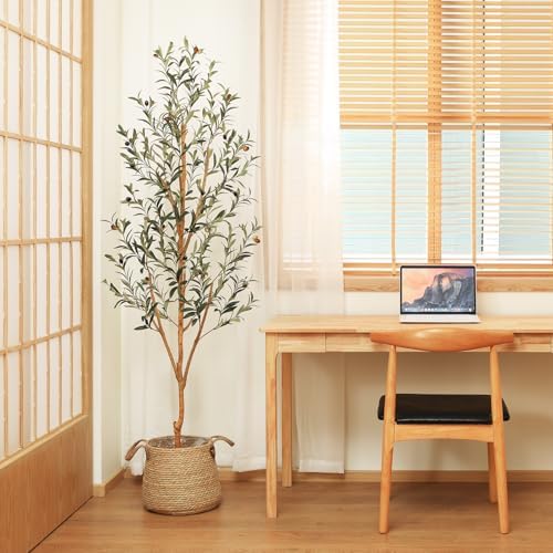 Kazeila 2-Pack 6FT Artificial Olive Trees, Wood Trunks & Silk Leaves